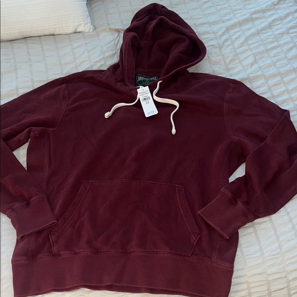 American Eagle Men’s Maroon Pullover Hoodie with Drawstring